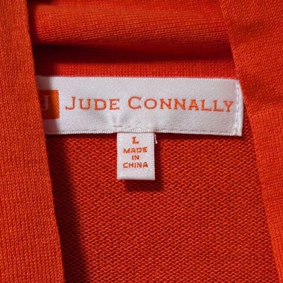 Jude Connally 100% Pima Cotton cardigan women's large orange open front pockets - Picture 3 of 10